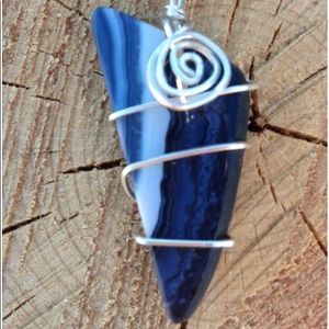 Wire Wrap Blue Agate Pendant